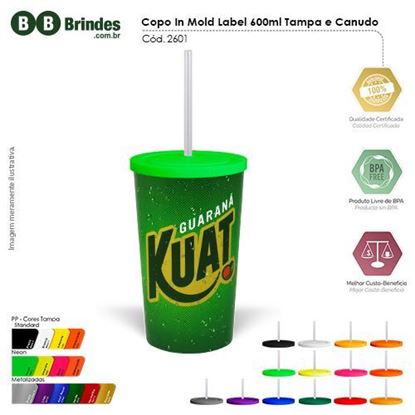 Imagem de Copo Promocional in Mold Label 600ml Tampa Slim com Canudo 3 Artes