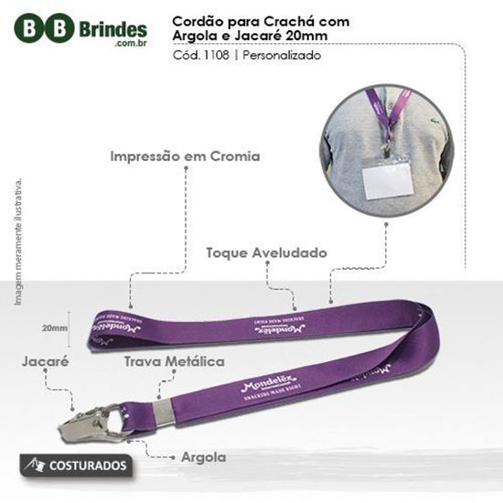 Imagem de Cordão para crachá com argola e jacaré 20mm