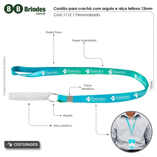 Imagem de Cordão para crachá com argola e alça leitosa 12mm