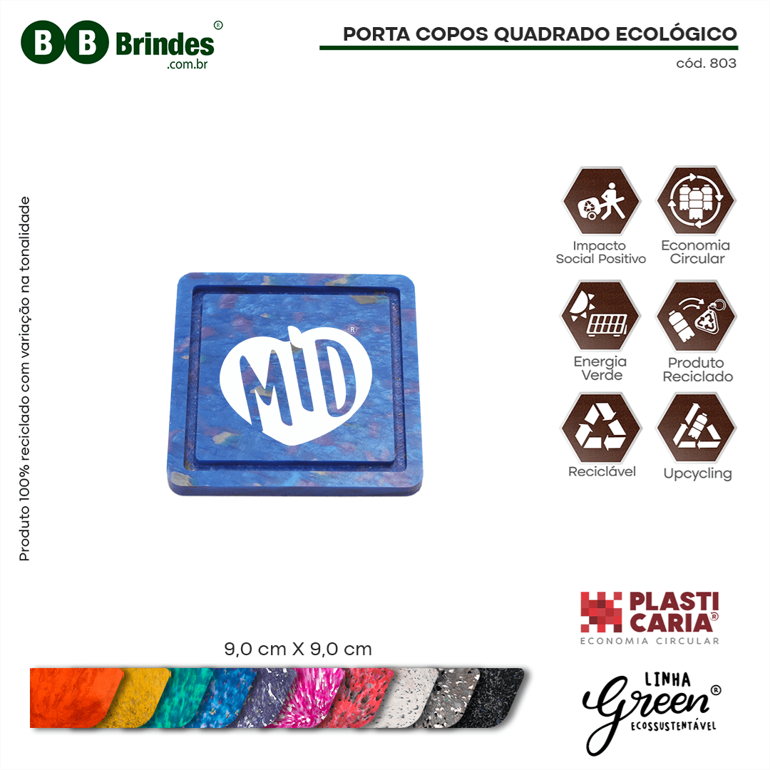 PORTA COPOS QUADRADO ECOLÓGICO - PLASTICARIA MIX