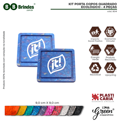 KIT PORTA COPOS QUADRADO ECOLÓGICO 2 PÇS - PLASTICARIA MIX 