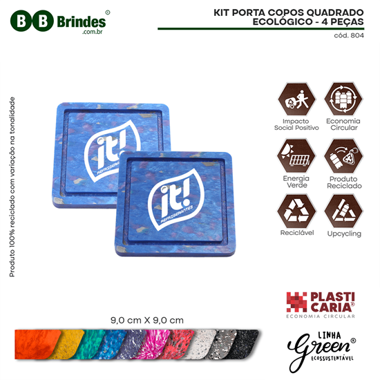 KIT PORTA COPOS QUADRADO ECOLÓGICO 2 PÇS - PLASTICARIA MIX 