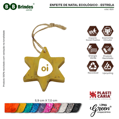 Enfeite de Natal Ecológico - Estrela - PLASTICARIA
