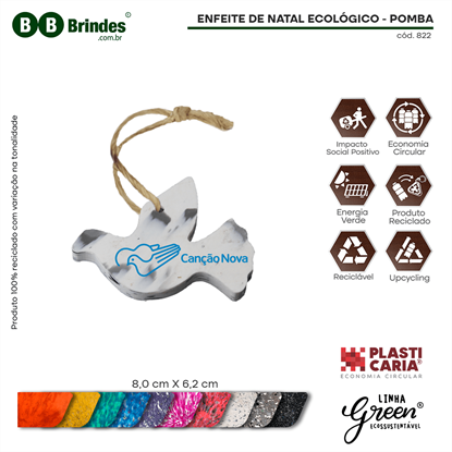 Enfeite de Natal Ecológico - Pomba - PLASTICARIA 