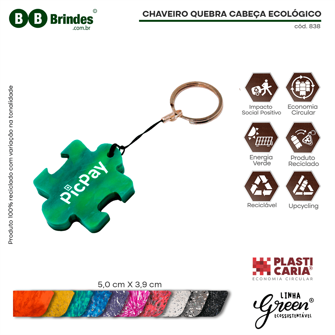 Chaveiro quebra cabeça Ecológico - PLASTICARIA