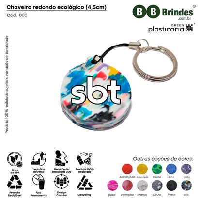 Chaveiro redondo ecológico (4,5cm) PLASTICARIA